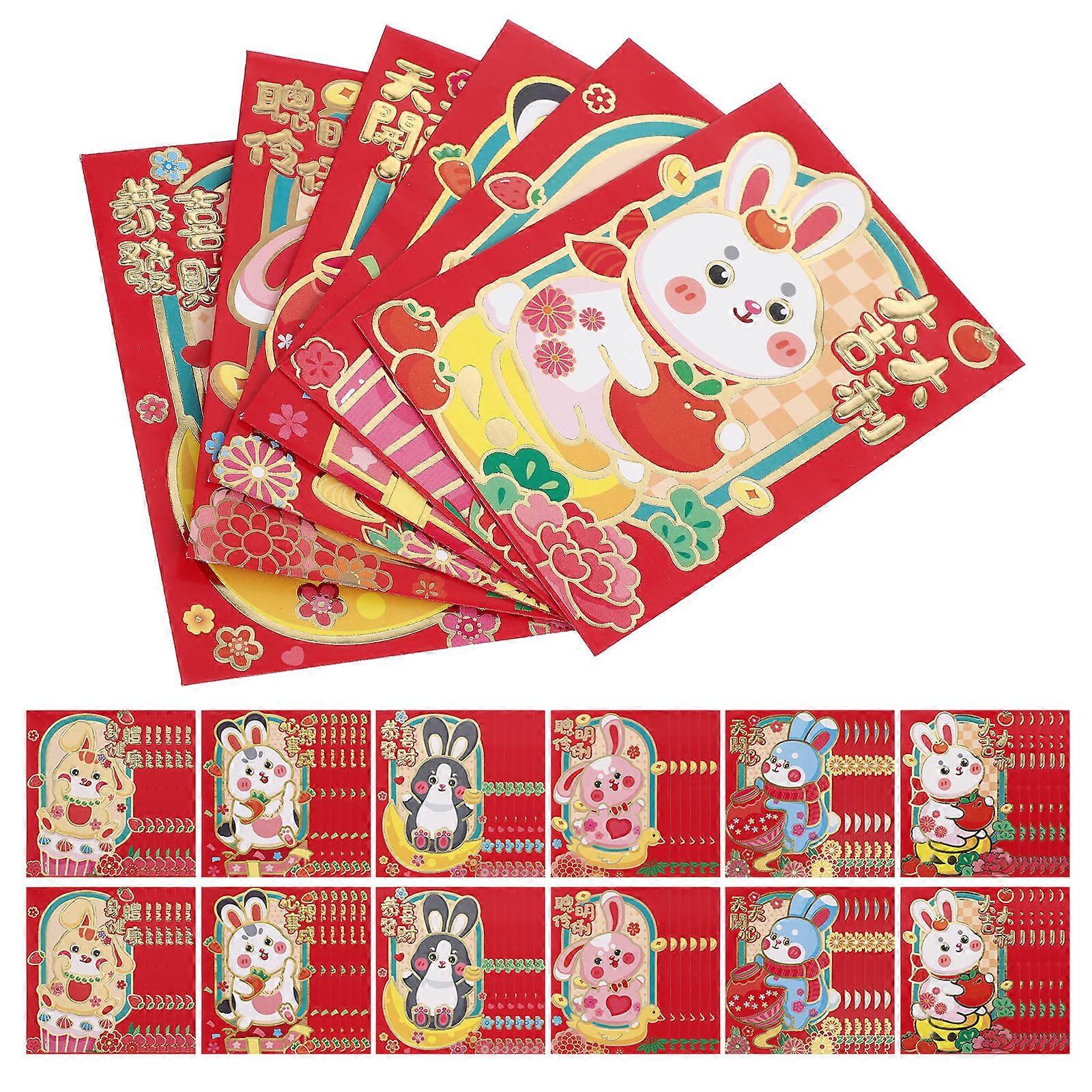 Red Envelope for New Year 60Pcs Rabbit Year Paper Red Packets with Cartoon Rabbit