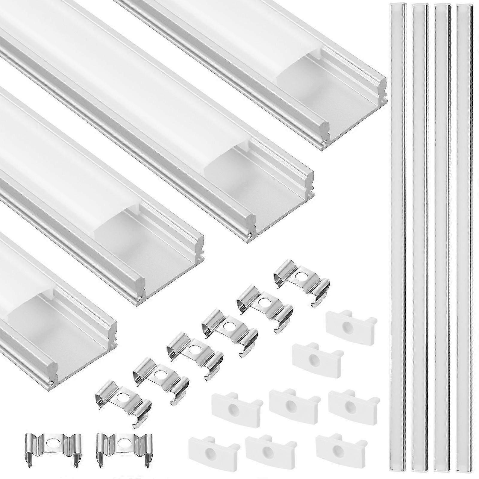 4 Sets LED Channel System Silver U-Shape LED Diffuser with Milky White Cover