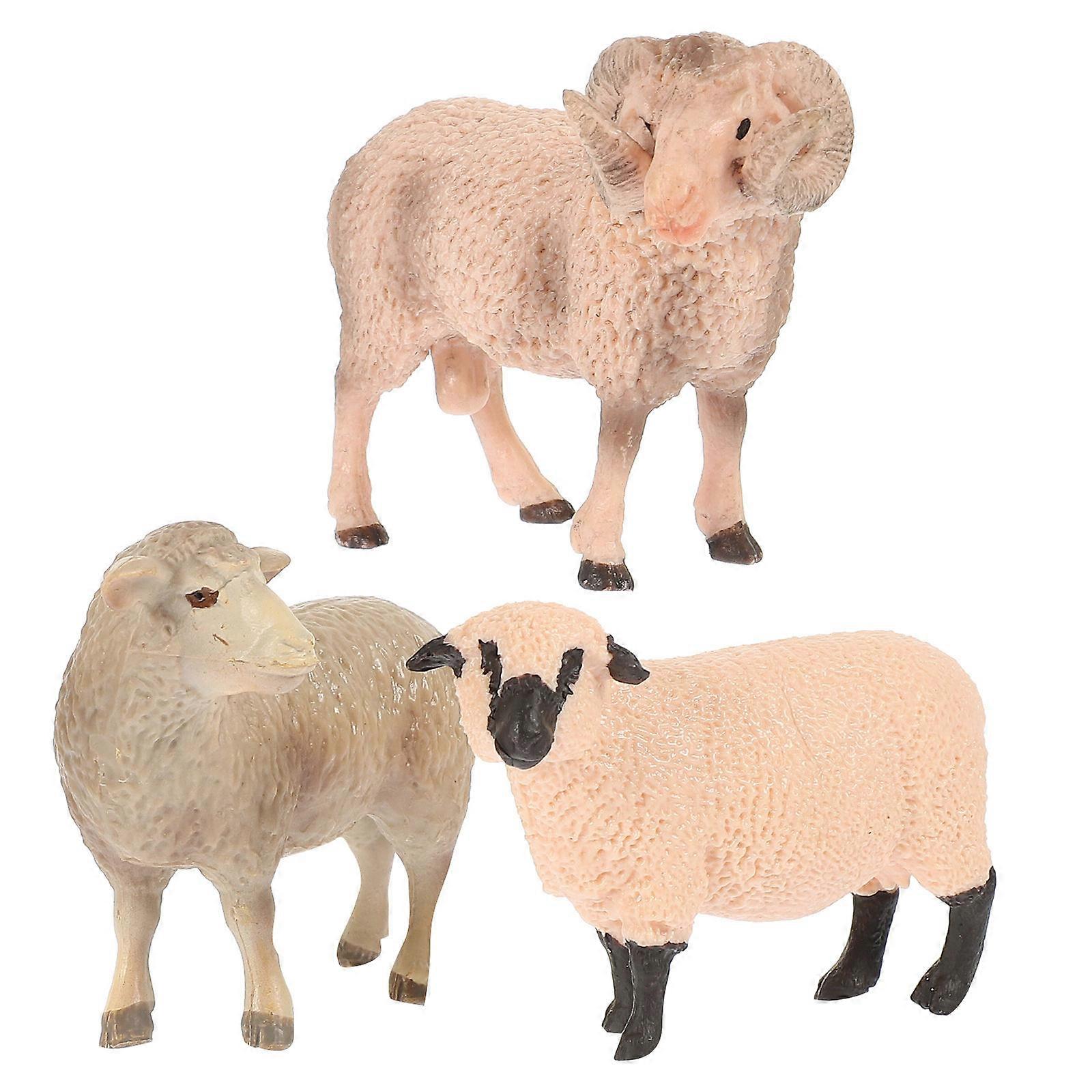 Realistic Wildlife Model Toys Sheep Ornament for Decorating Use 3Pcs