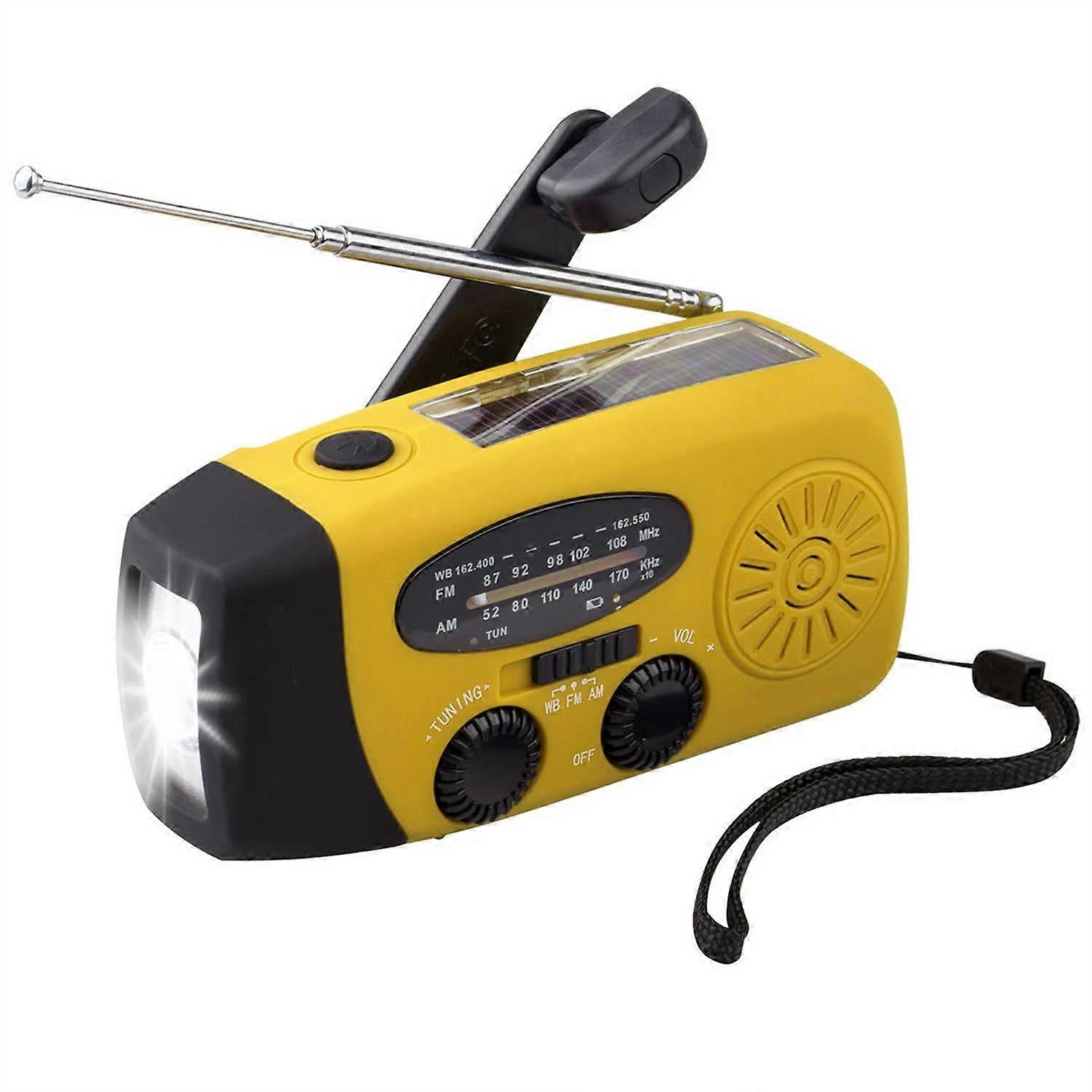 Emergency Weather Radio Solar Powered Hand Crank FM/AM/NOAA With 3 LED Flashlight Power Bank For Smartphones Yellow