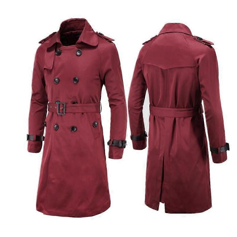 Luxora בסגנון בריטי קלאסי טרנץ' מעיל מעיל גברים אופנה טרנץ' מעיל זכר כפול חזה ארוך רזה להאריך ימים יותר מתכוונן חגורה