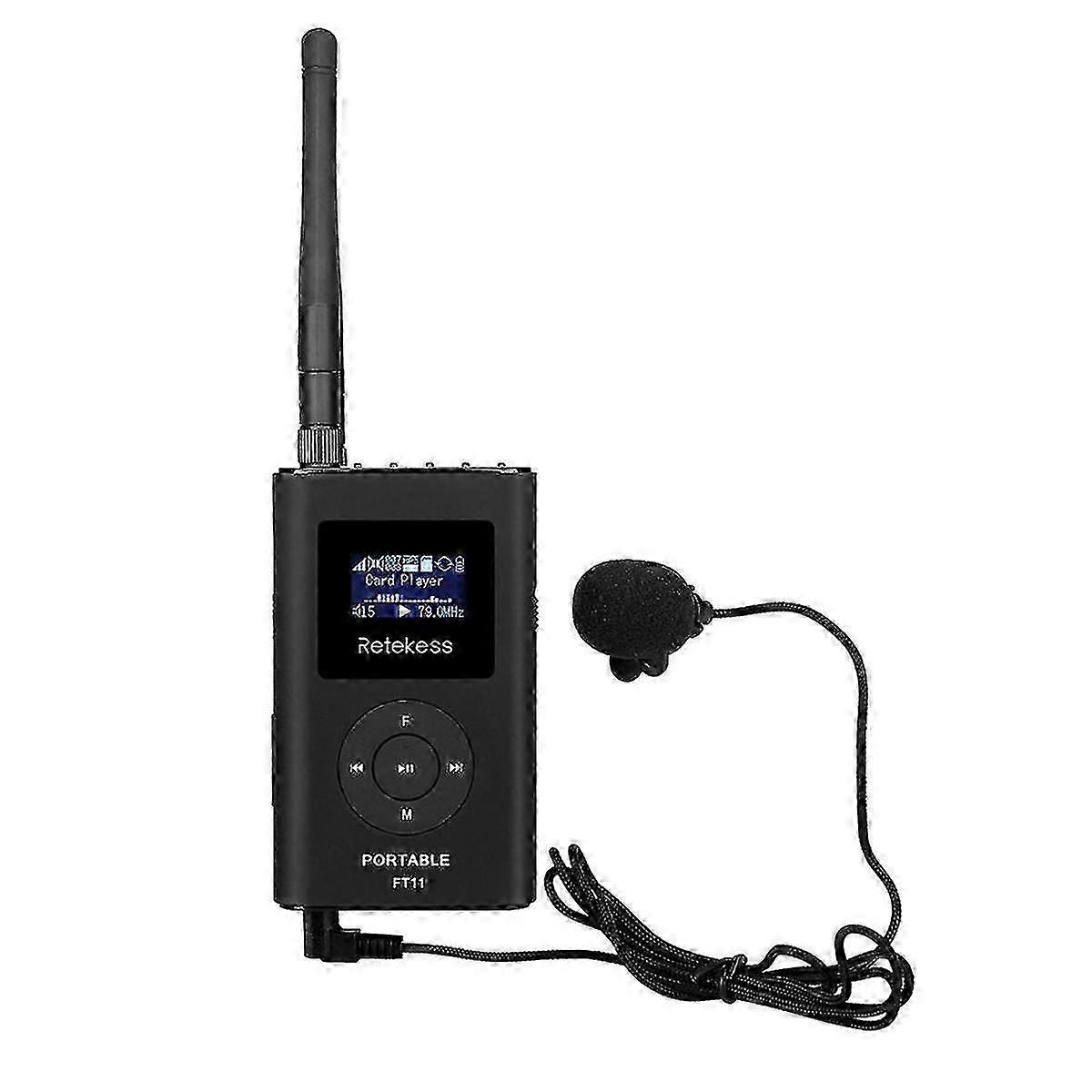 Retekess FT11 0.3W جهاز إرسال بث FM لاسلكي MP3 محمول متوافق مع دعم اجتماع سيارة الكنيسة TF بطاقة AUX المدخلات