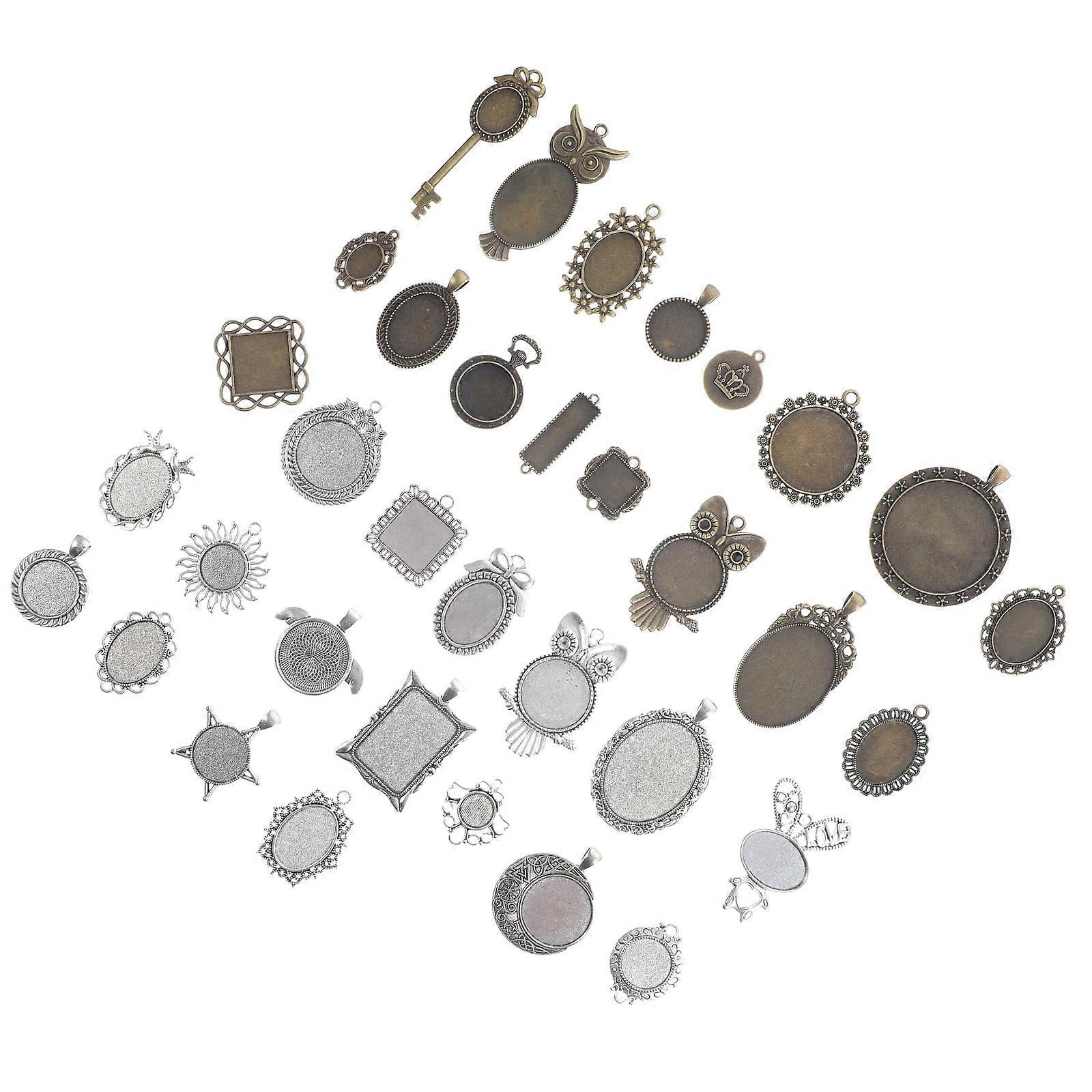 Antiqued Bezel Tray Pendant for Decoration 2Packs Assorted Color Alloy Material