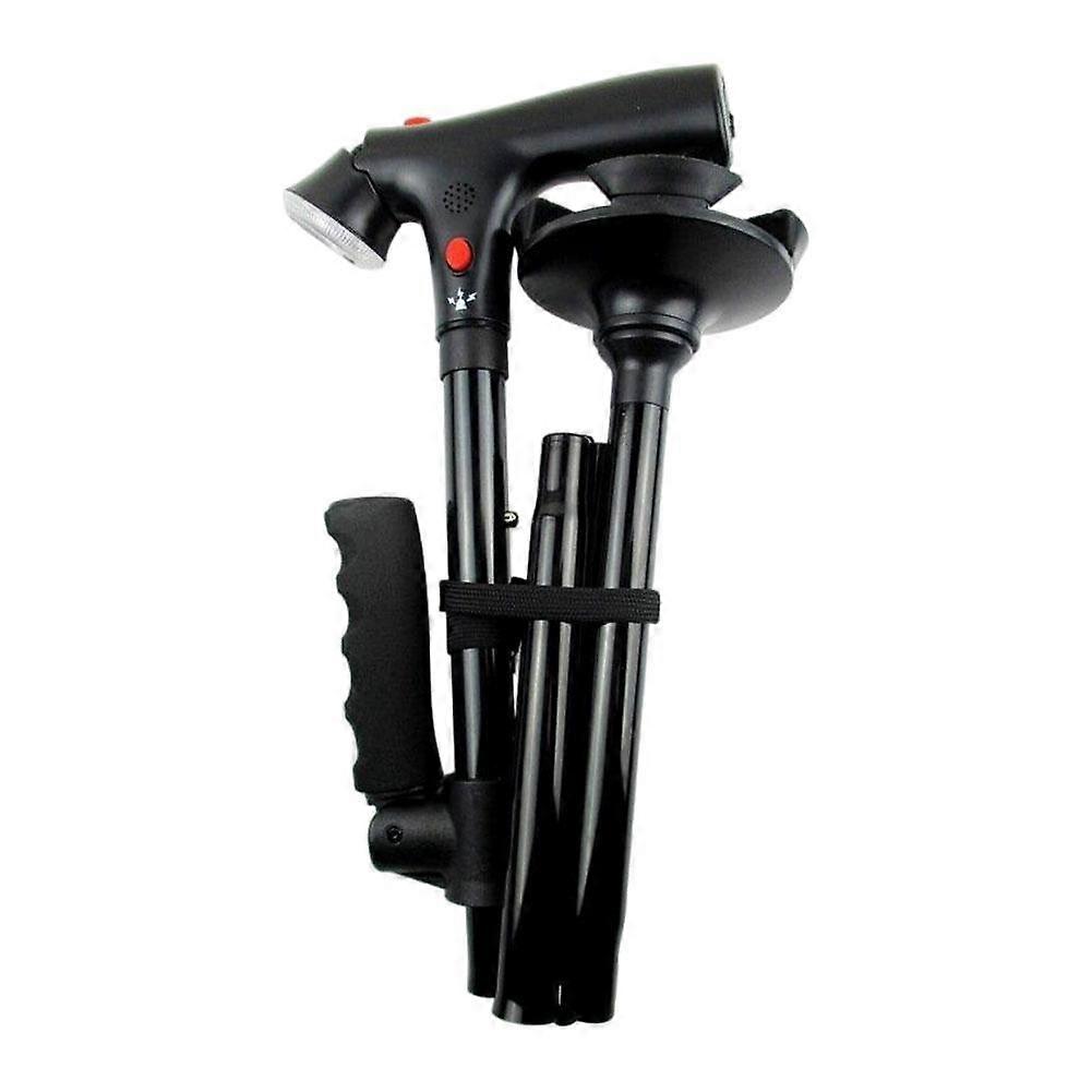 Adjustable Height Folding Walking Cane with Double Armrests Non-Slip Feet and Nighttime Alarm for Elderly Mobility Support