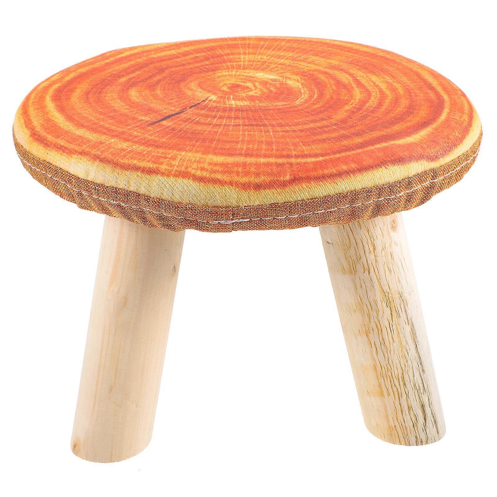 Kids Wooden Stool for Home Use 2Pcs Round Small Stool Orange Material