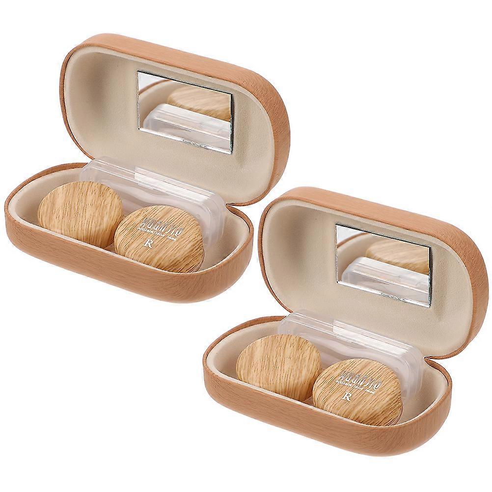 Contacts Lens Holder Lens Container for Storage 2Sets Portable Light Brown Carry