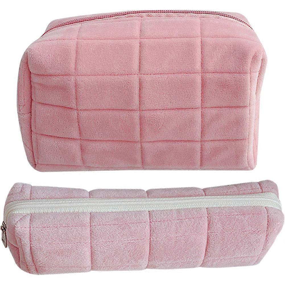 Zipper Closure 8Pcs Plush Cosmetic Bag In Pink For Organization Of Stationery And Cosmetics Suitable For Short Trip And Gym