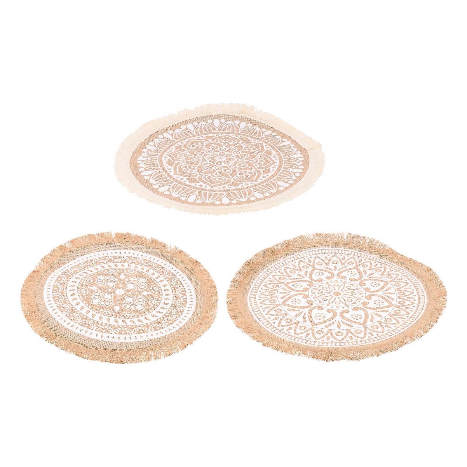 Khaki Round Placemats Macrame Table Placemats for Dining 9Pcs