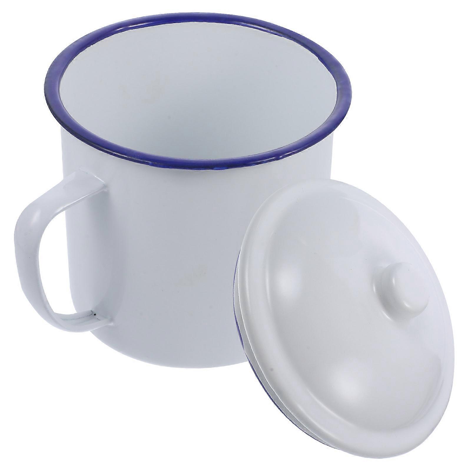 Enamel Drinking Mug Tea Storage Cup for Home Use 2Pcs White