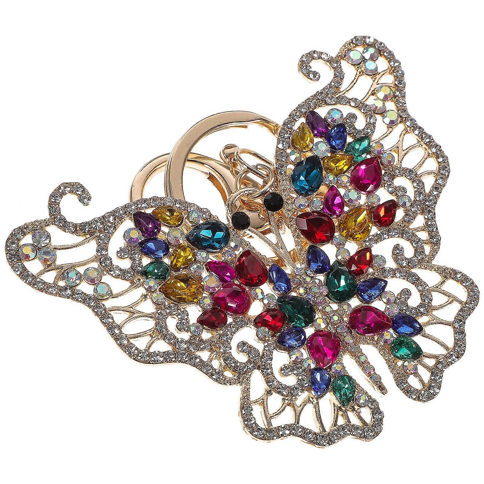 Butterfly-Shaped Rhinestone Key Chain for Hanging Keys 3Pcs Multi Color Ornament
