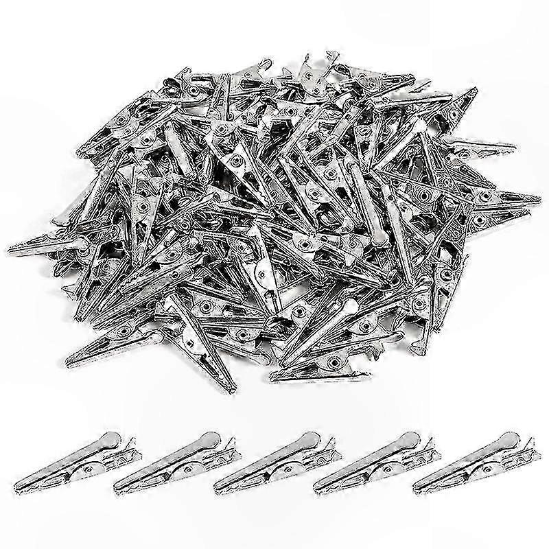 100 Pack Mini Alligator Clips, 27mm Silver-Plated Spring Clamps for Electrical Testing