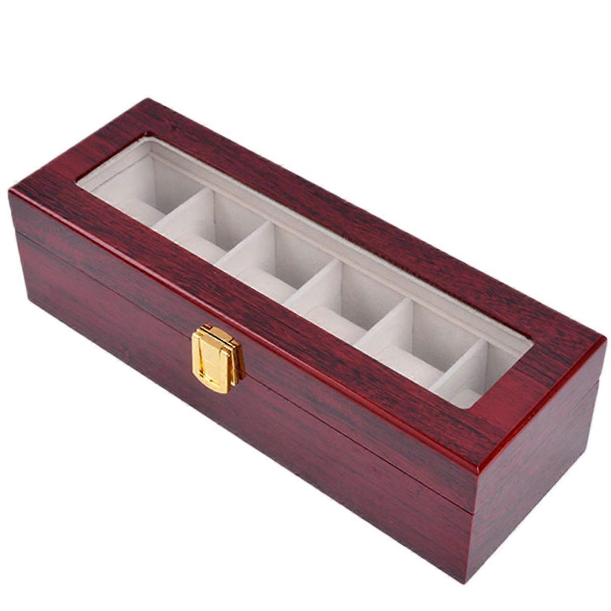 Wooden Watch Show Case for Display with 6 Slots Storage Box