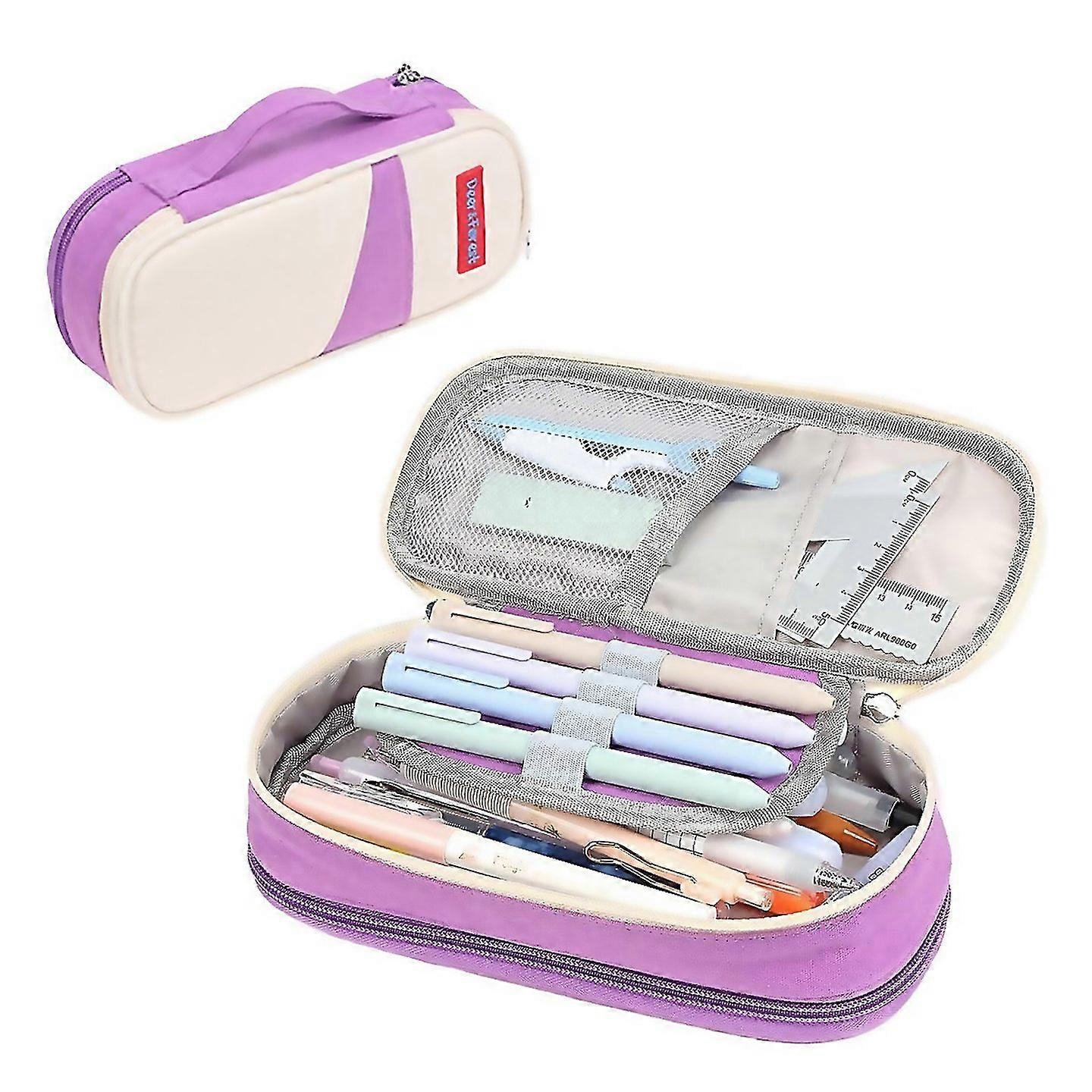 For Deer Forest Bla003 Macaron Largecapacity Doublelayer Canvas Pencil Case Stationery Box
