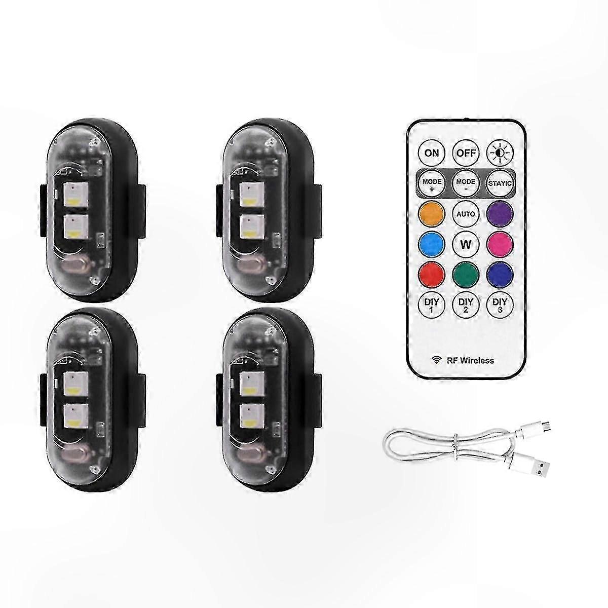 4PCS Wireless LED Strobe Lights with Remote, 8 Colors USB Charging Waterproof Emergency Warning Lights