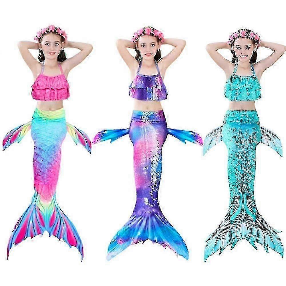 Maillot de bain sirène pour enfants, ensemble queue de sirène, bikini, 3 pièces, Shj