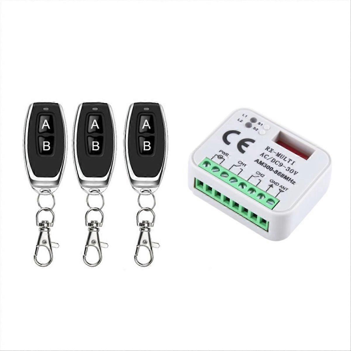 Universal Garage Door Opener Switch with 3 Remote Control RX Multi Frequency 300-868Mhz Receiver 9-30V 2CH Relay Module