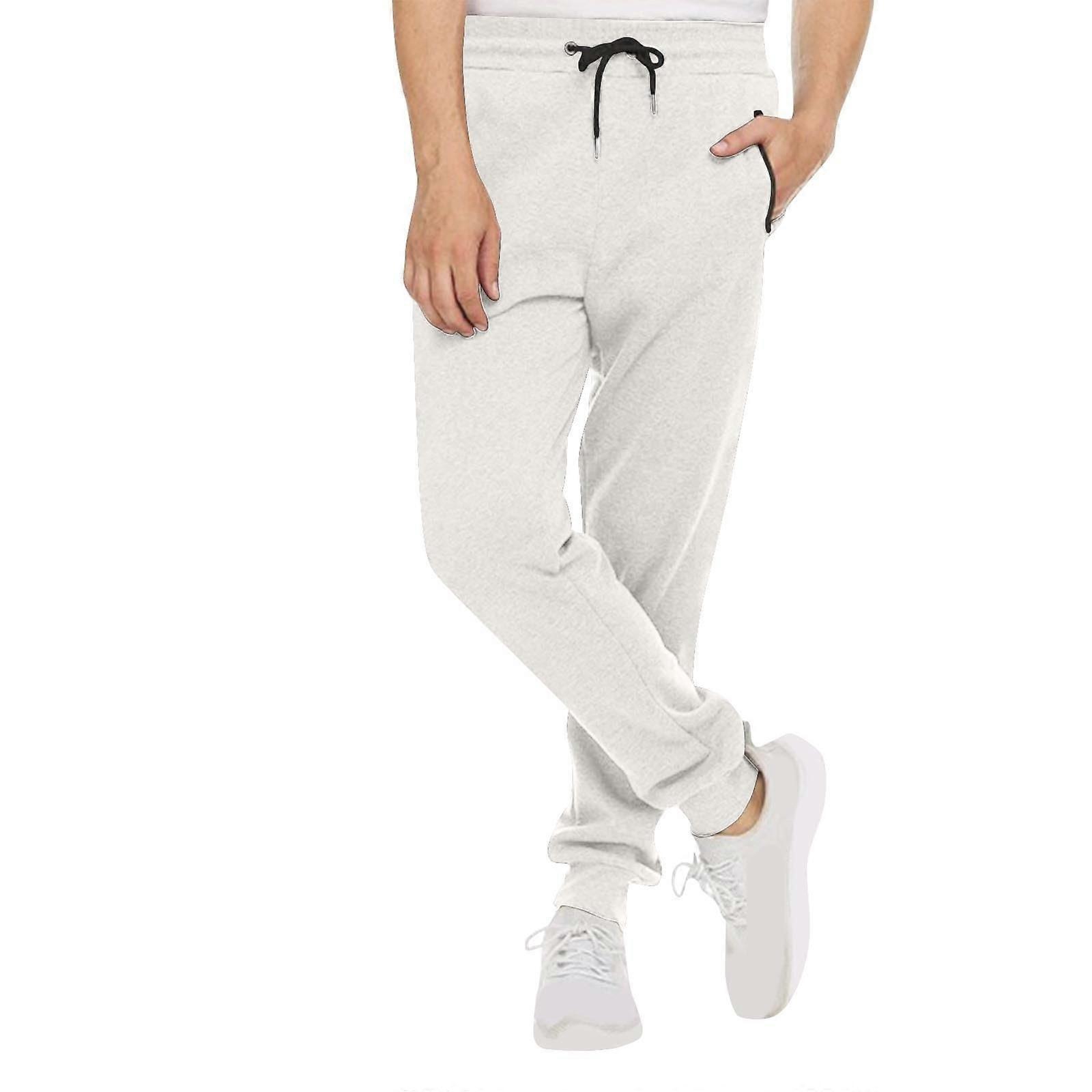 Mens Active Athletic Workout Jogger Sweatpants for Men with Zipper Pocket and Drawstring  White XL