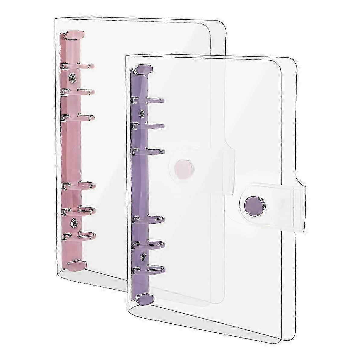 Refillable A6 Soft PVC Binder with 6 Rings, Snap Button & Clear Budget-Friendly Binding - 2 Pack