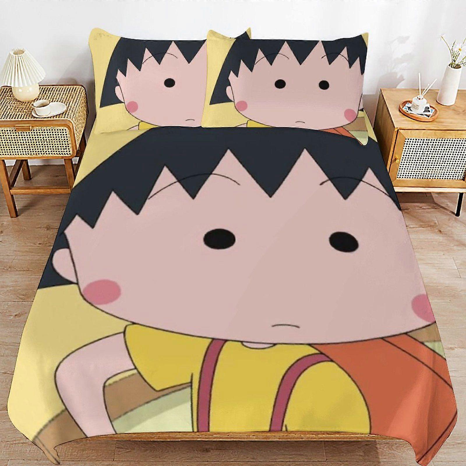 s468 Chibi Maruko-chan Durable Weave Texture Light Structure Easy Fit Sleep Time Duvet Cover Sets for Homes v468