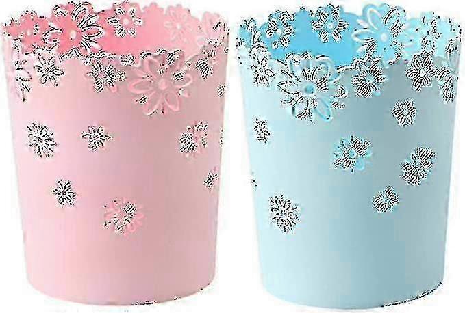 Plastic Trash Can Hollow Flower Wastepaper Basket Round Lidless Garbage Container Bin Pink Bins s