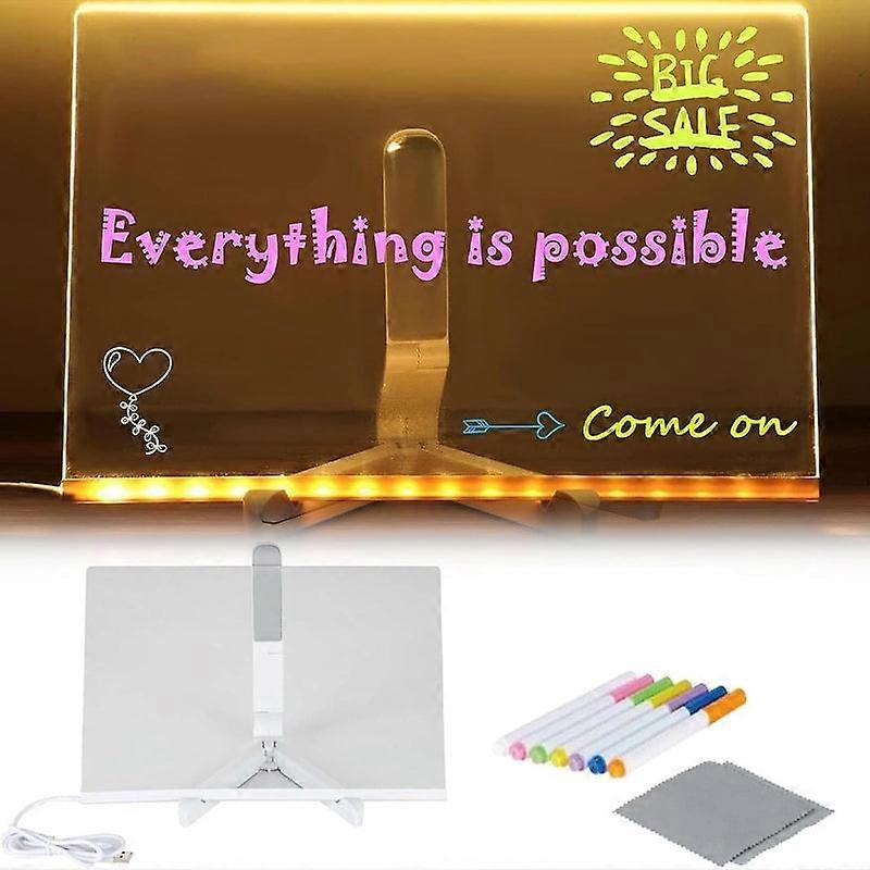 LED Note Board with 7 Colors Pen, compatible with acrylic message marker boards, glowing drawing board with light, dry erase board with stand for