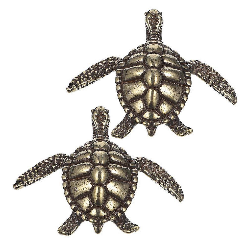 Brass Turtle Figurines for Home Decor 2Pcs Solid Brass Sea Turtle Sculptures