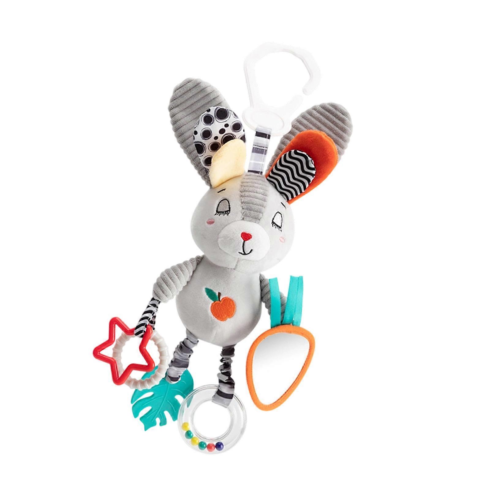 Caroon Animal Plush Baby Mobile Rattle Toy For Nursery Bedding with Calming Sound Auditory Sensory Stimulation Pendant Multicolor