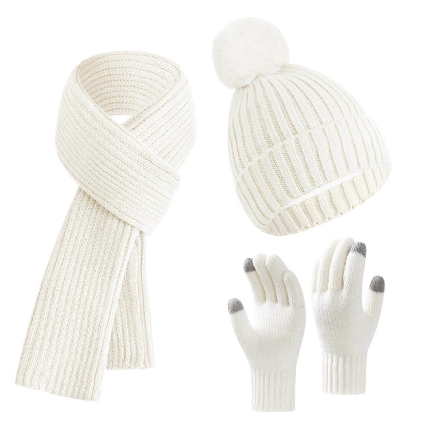 Thickened Gloves Hat Scarf Set Soft Comfortable Hat Durability Craftsmanship Hat for Travel Commuting  White