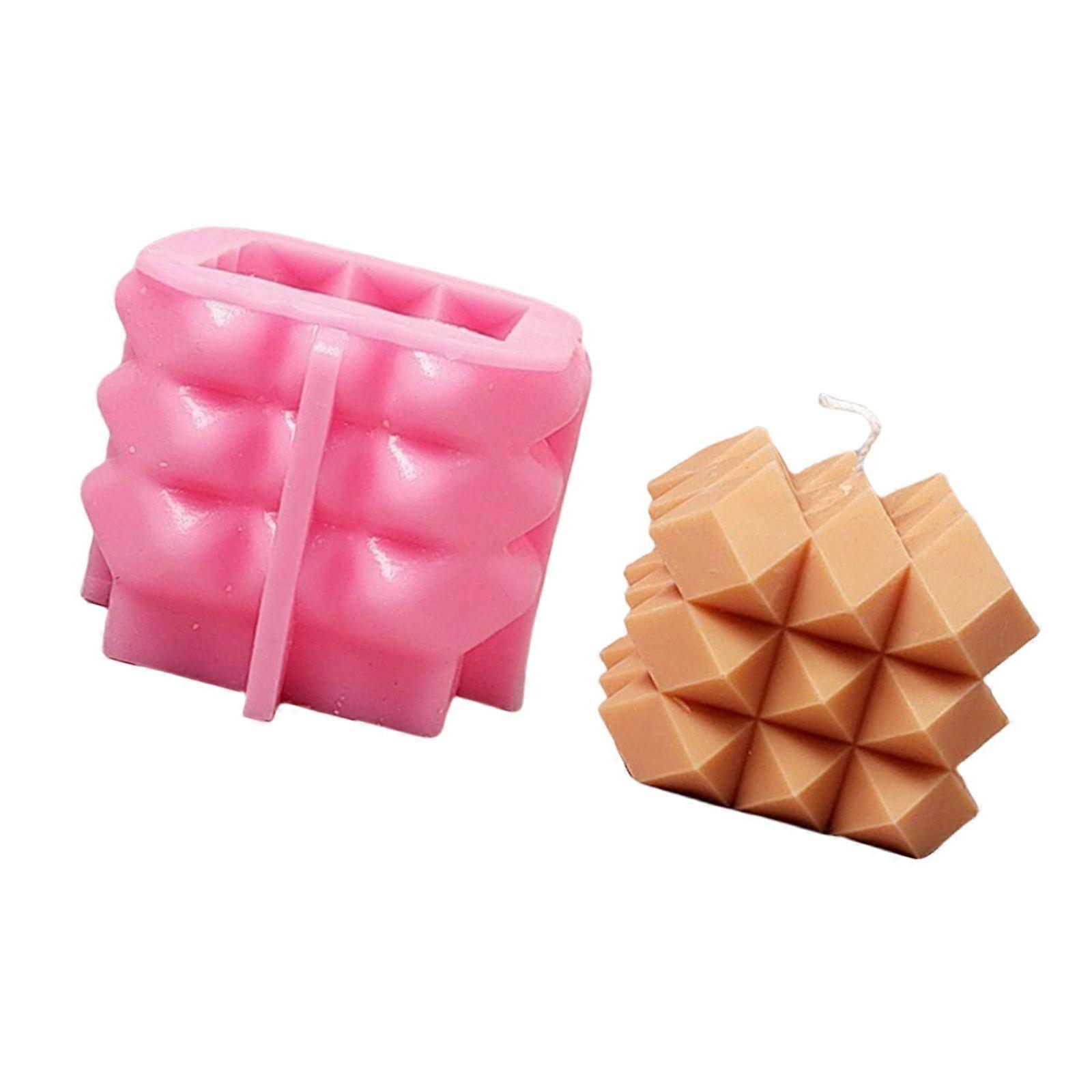3D Cube Shape Candle Silicone Molds Cubic Shape Silicone Candle Molds Easy Demolding for Epoxy Resin Candle Soap Making Multicolor