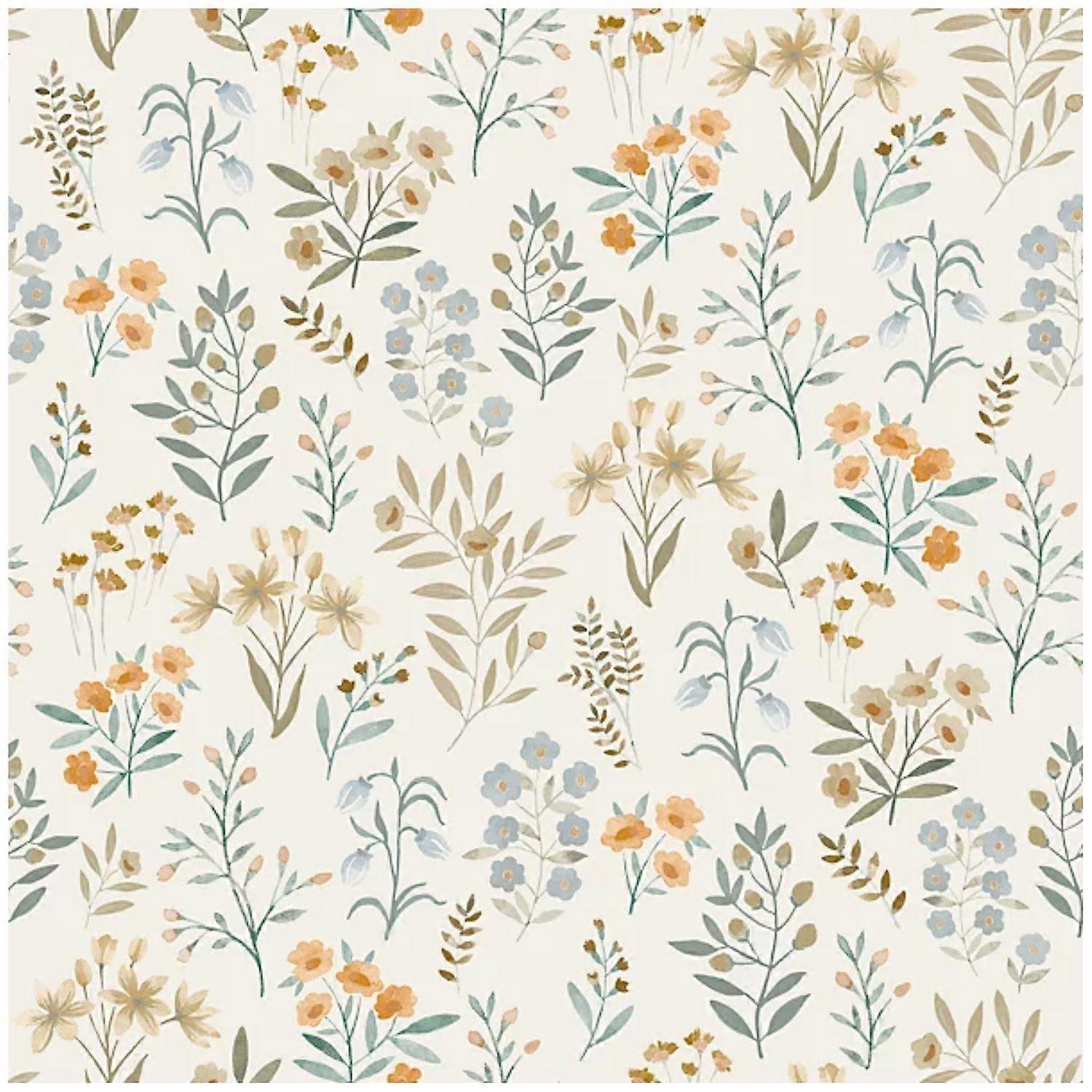 Grandeco Placed Posey Netural Blue Wallpaper