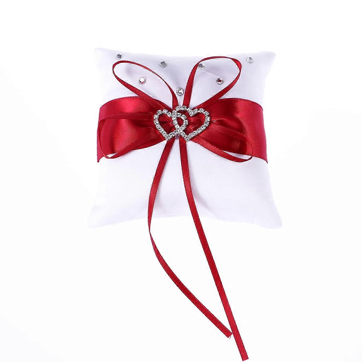 Wedding Ring Pillow with Ribbon & Rhinestones