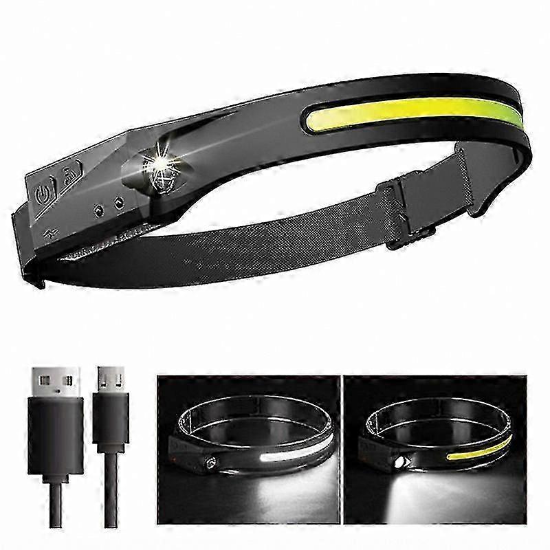 USB Rechargeable LED Headlamp with Sensor, 5 Modes, Built-In Battery