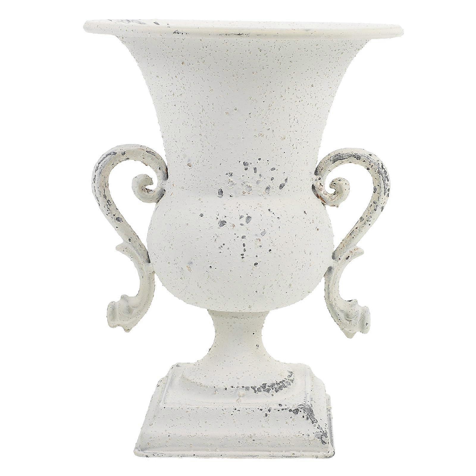 Rustic Metal Urn Vase with Tapered Pedestal for Dried Flower Arrangement and Tabletop Decor