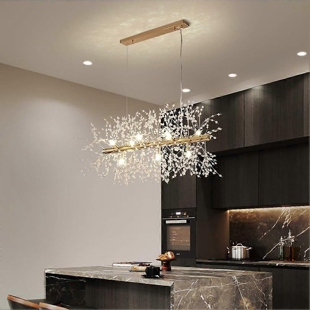 Industrial Iron Rectangular Candelabra Chandelier 12 Lights with Adjustable Crystal Pendants for Dining Room Gold Finish