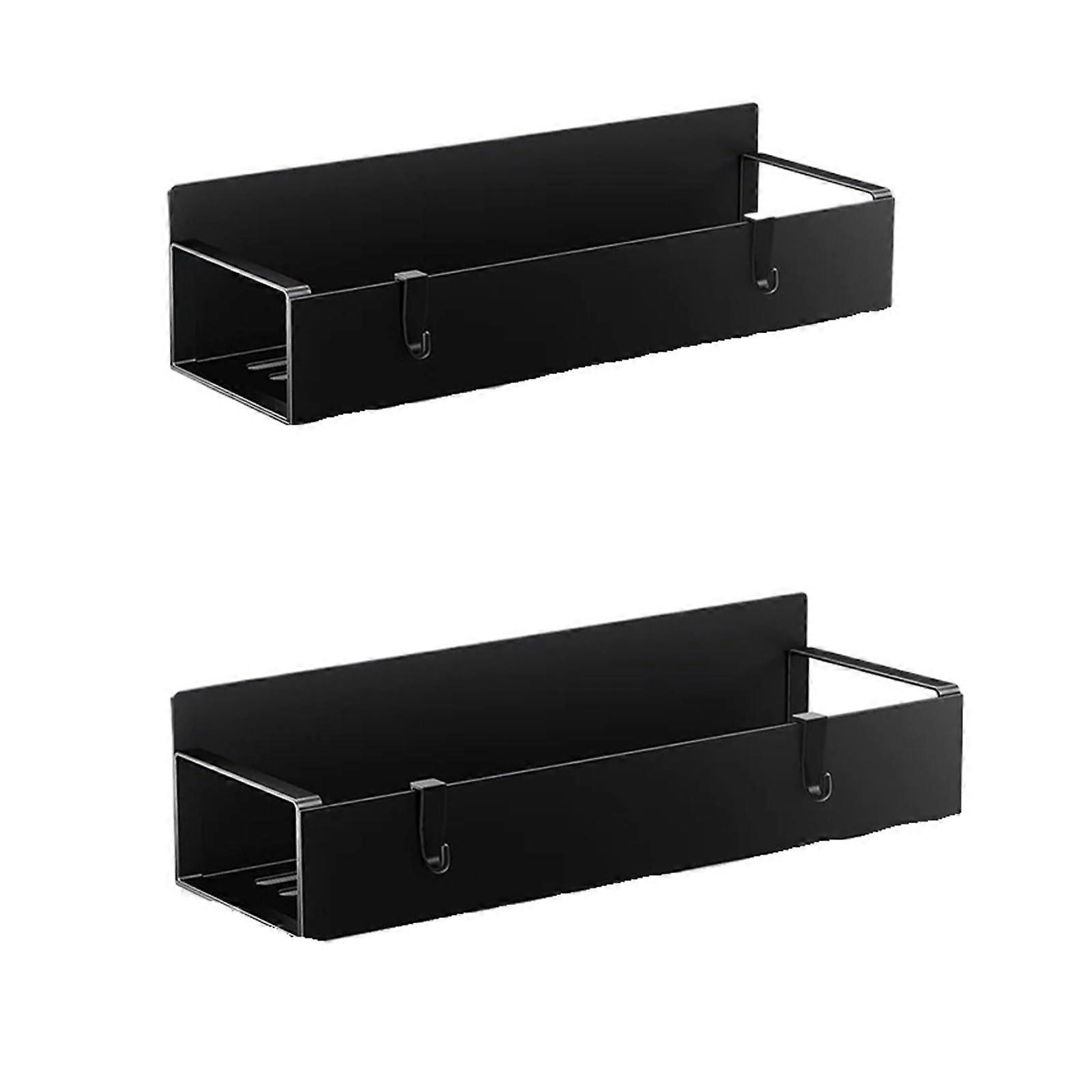 Magnetic Spice Rack for Refrigerator Organizer, Adjustable NoDrill Dual Shelf with Hooks, Black