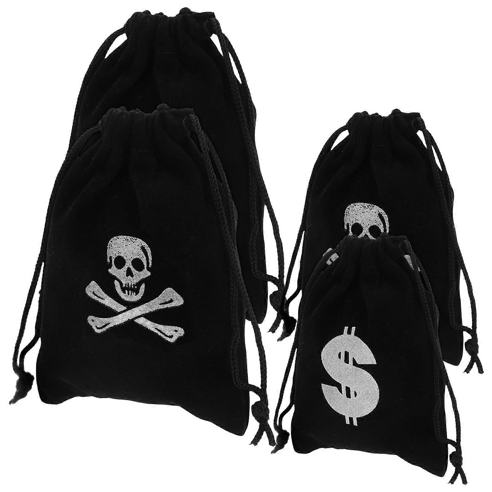 Pirate Treasure Pouch Drawstring Bag for Halloween Use 4Pcs Pouches