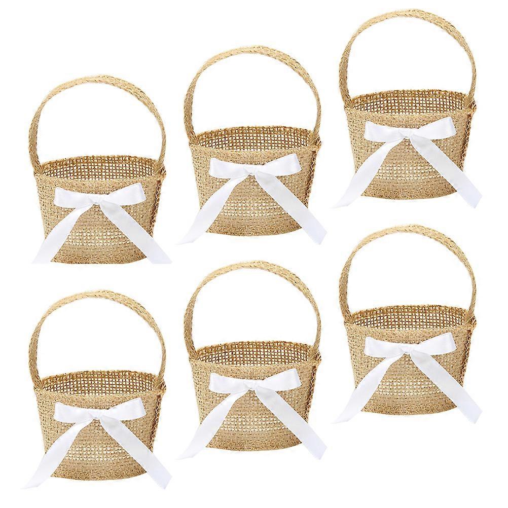 6pcs Burlap Flower Girl Baskets for Easter and Weddings Handheld Desktop Use