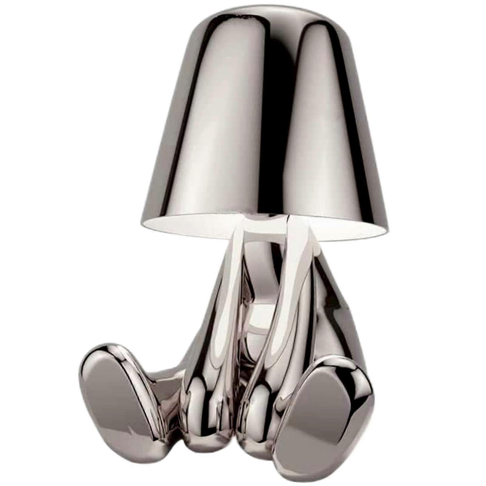 Touch Bedside Lamp with Dimmable Touch Control, USB Rechargeable LED Night Light Silver Statue Decor