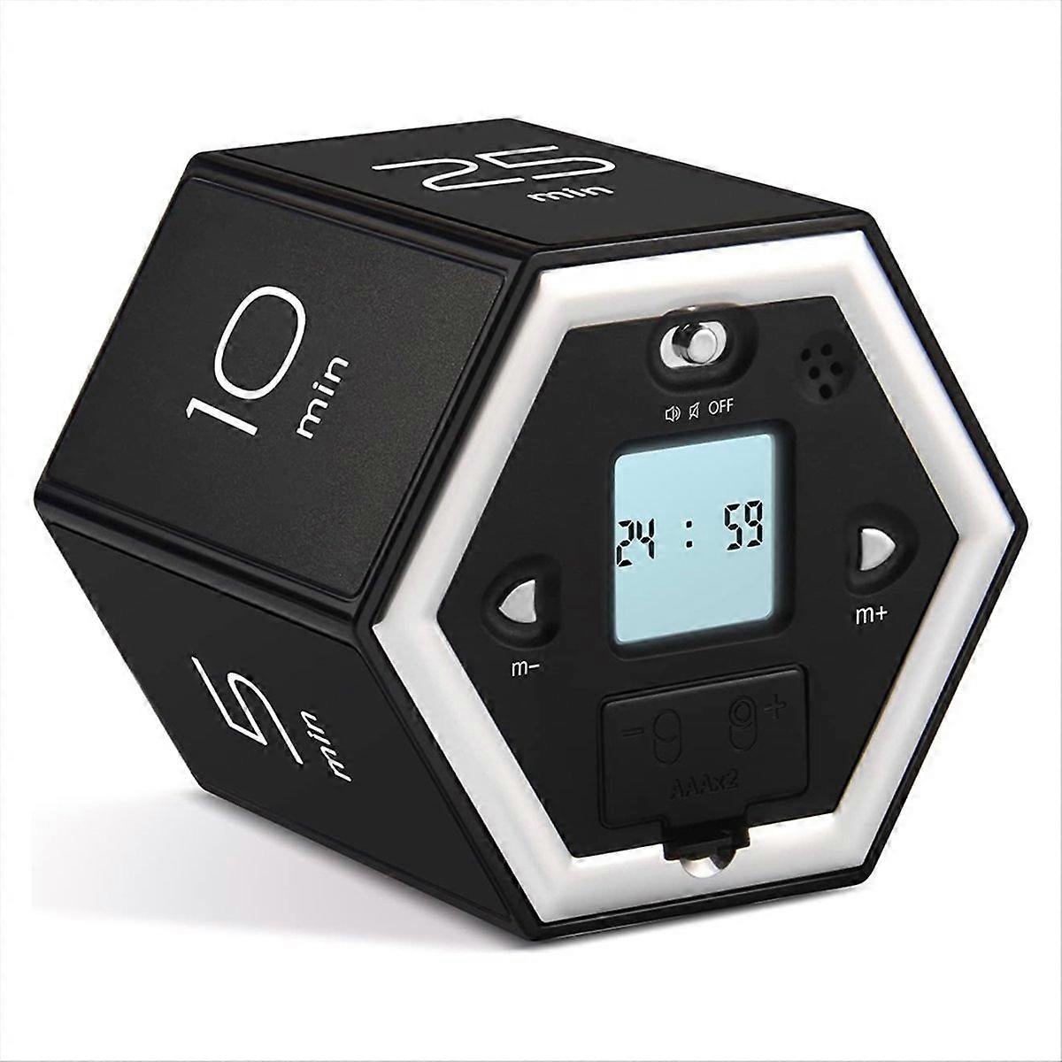 Hexagon Flip Timer with Mute & Alarm Function- Timer - for Kids Black