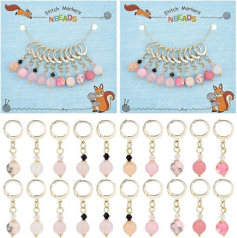 20 Pcs Pink Series Round Gemstone/Bicone Glass Stitch Markers Crochet Stitch Marker Removable Leverback Clasp Locking Stitch Marker for Knitting Weavi