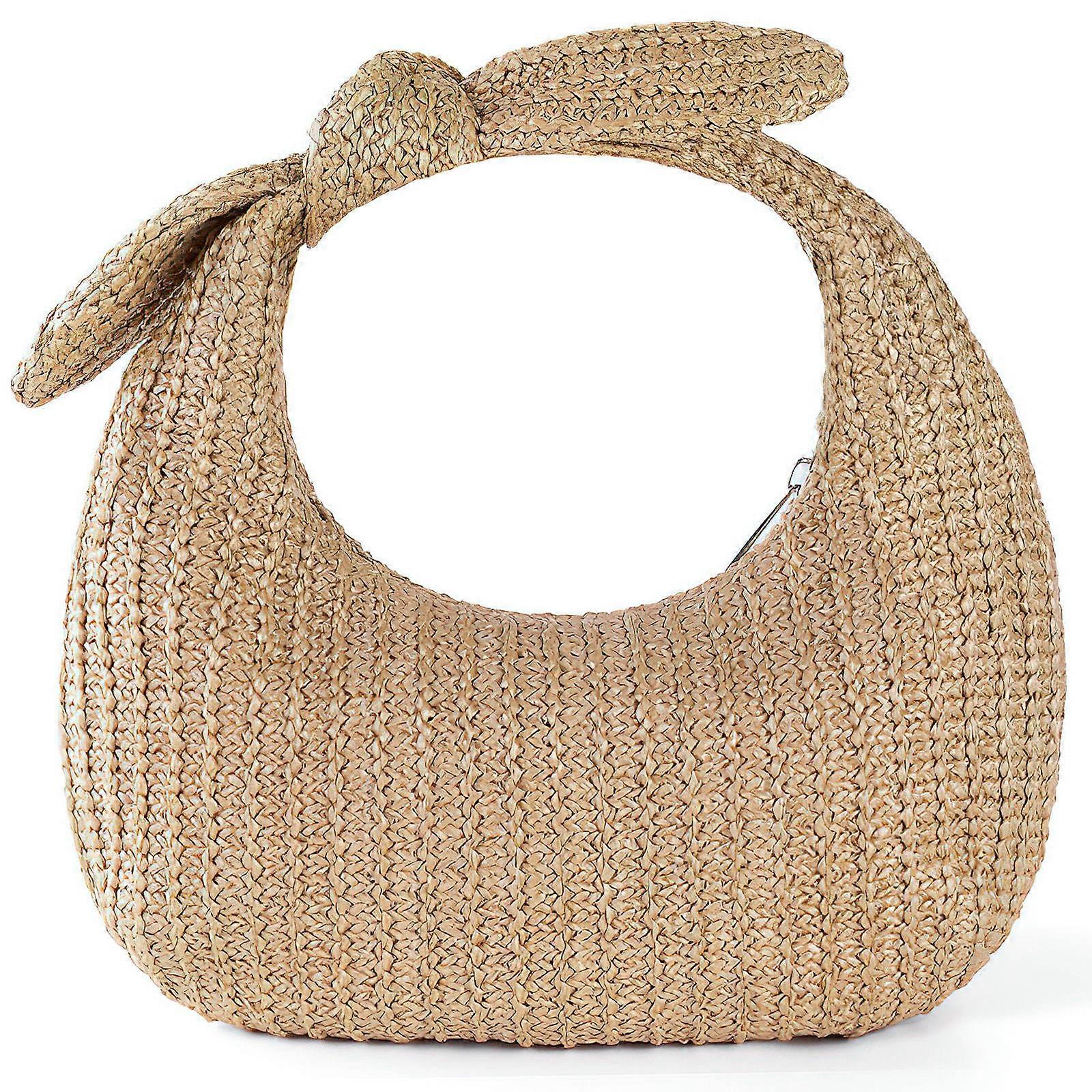 Woven Handbag for Storage Bow Decor Portable Polyester Bag Beige