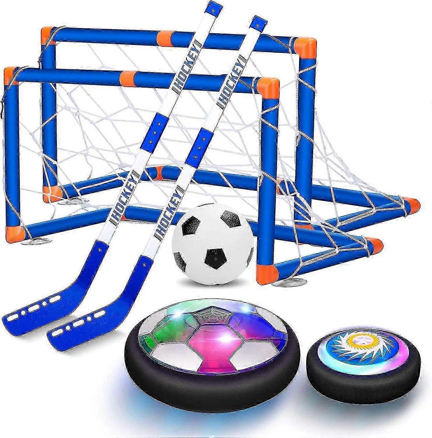 Hover Hockey Soccer 2 in 1 set Pojat Lelut, ladattava sisä- ja ulkoilu leijuva jalkapallopeli, jossa on 3 maalia ja led, ilmavoimakiekko ja jalkapallourheilu