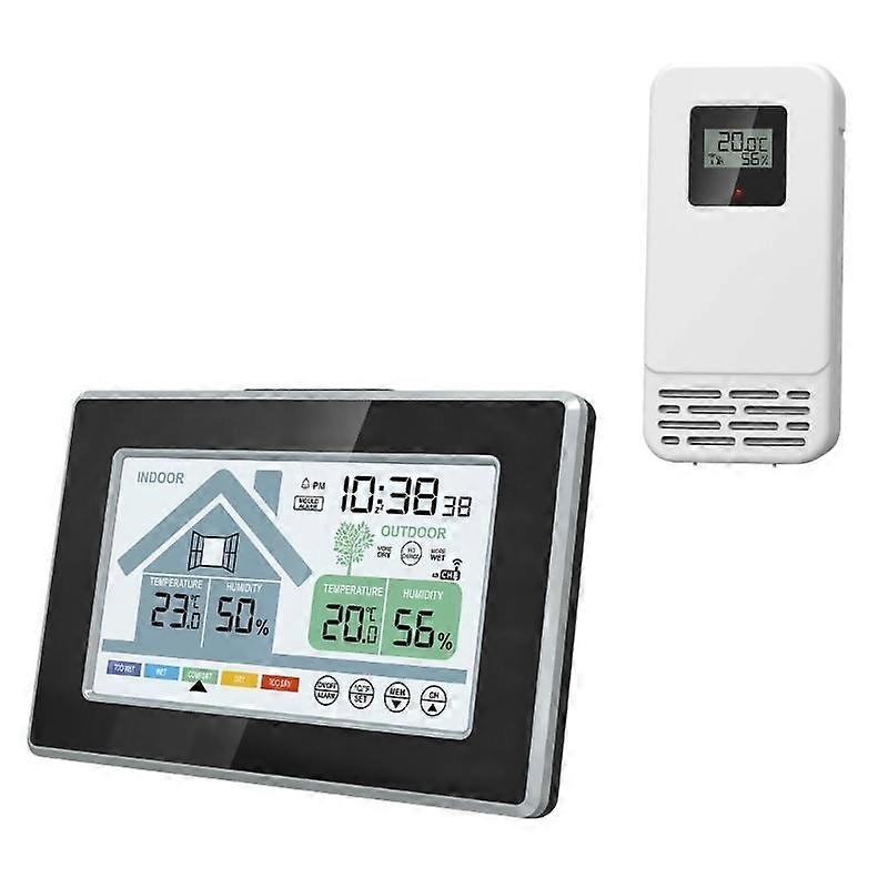 Q84D Thermometers Hygrometer Weather Stations with Time Alarm Clock Desktop Temperature Humidity Meter Gauge for Baby Room Home