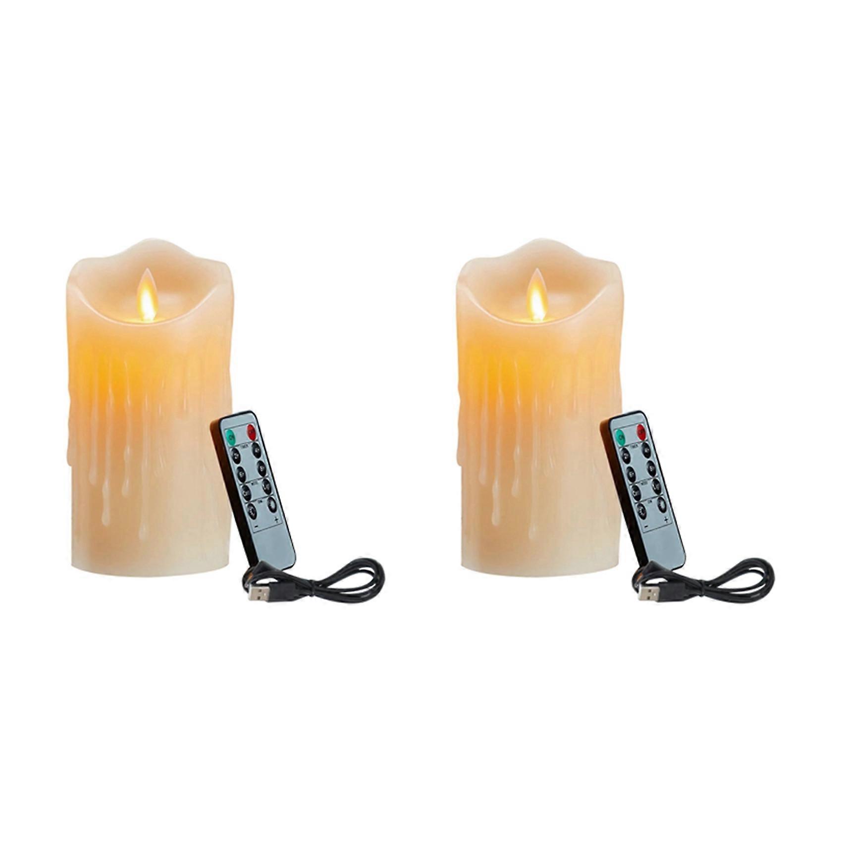 2X LED Candles, Flickering Flameless Candles,Rechargeable Candle, Real Wax Candles with Remote Control,12.5cm