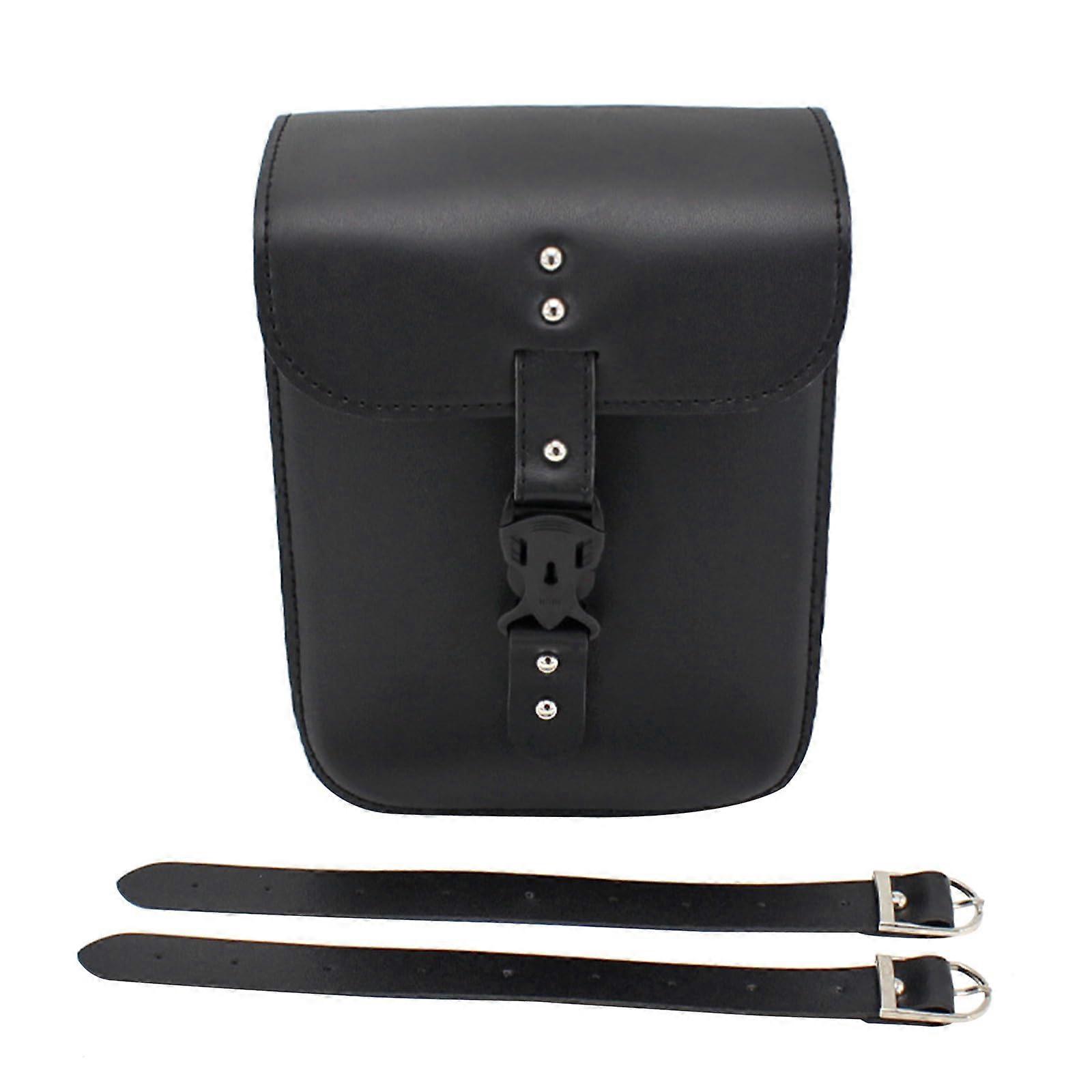 Vintage Leather Motorcycle Saddlebag with Hard Shell, Large Capacity Tool Storage and Quickrelease Buckle