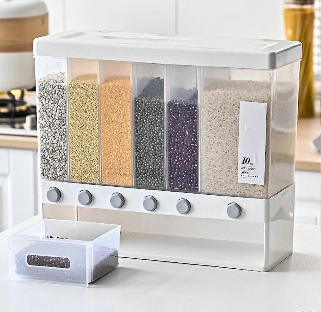 Wall Mounted Cereal and Rice Dispenser, SixSection 22lb Storage with OnePress Grain Release