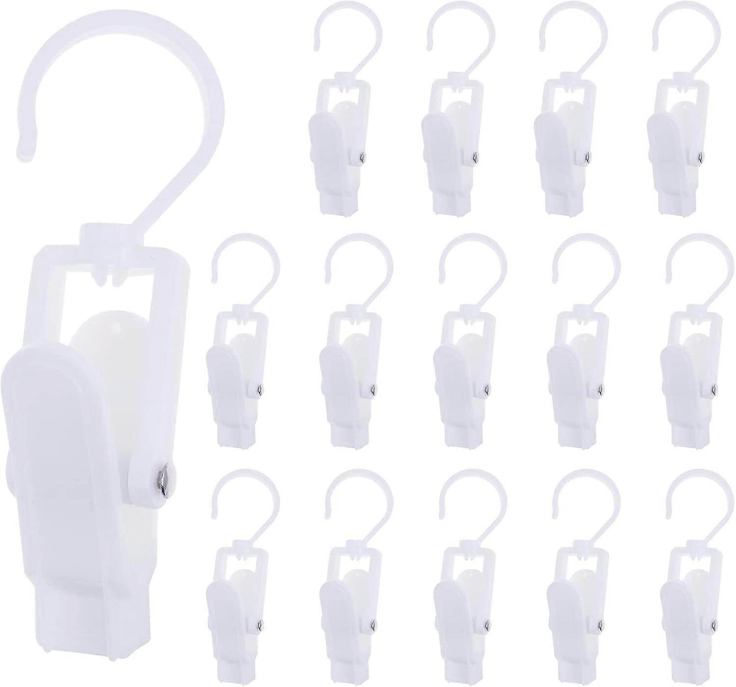 15Pcs White Plastic 360 Degree Swivel Laundry Hooks with Space Saving Secure Grip Clips
