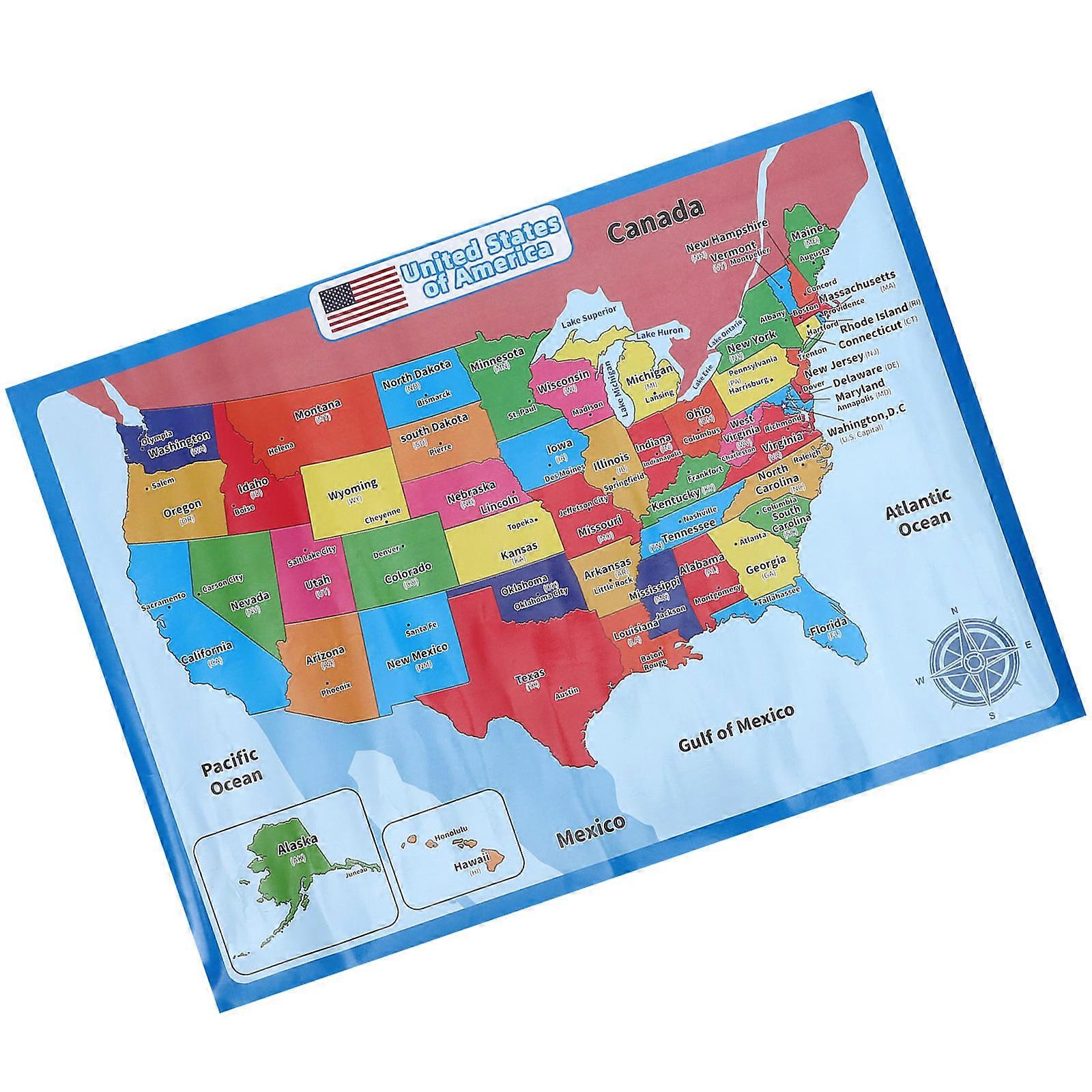 Interesting Usa Map Poster Educational Geography Learning Multi 1 Sheet