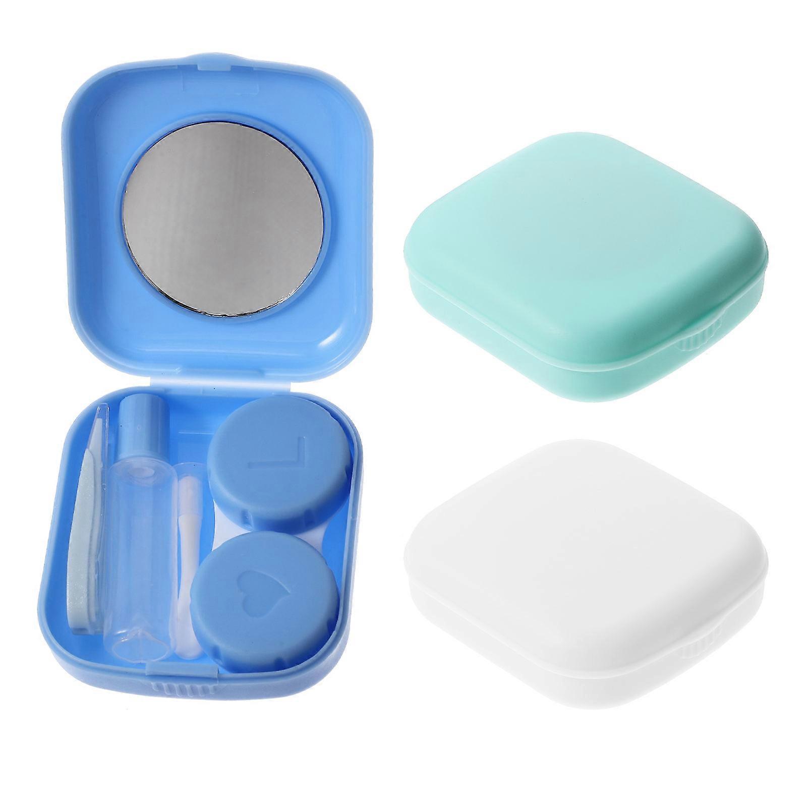 Contact Lens Cases Small Contact-Lens Boxes for Storing 3Sets with Mirror
