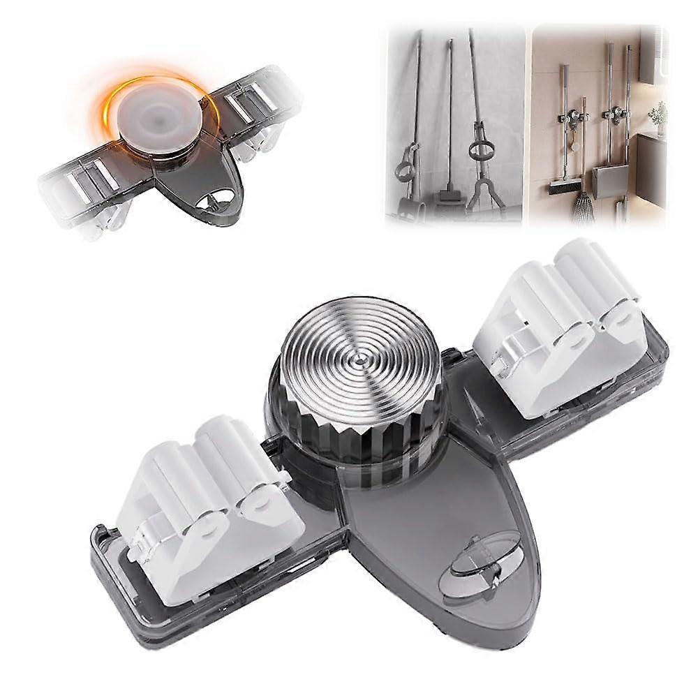 Broom Holder No Drill Adjustable Mop Organizer with Hooks Wall Mounted SpaceSaving Rack Grey 1